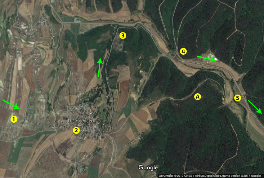Dağ bisikleti turu - Hacımaşlı Köyü ve civarının harita üzerinde görünümü